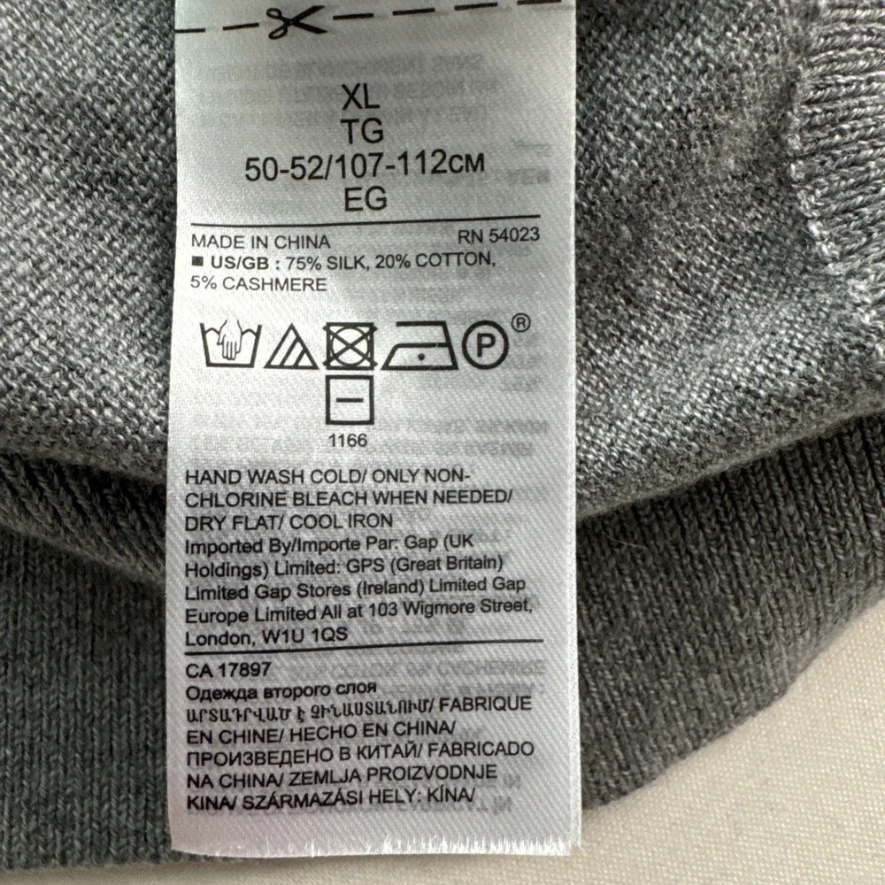Banana Republic Luxury Blend Silk Cashmere V-Neck Sweater‎ Gray XL Quiet Luxury